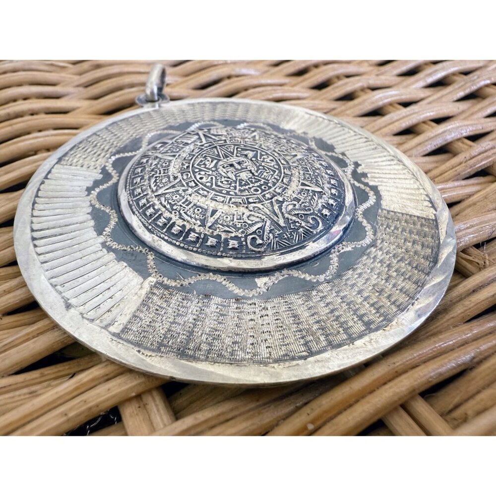 Vintage 60 925 silver Mexican Mayan Aztec Pendant Bernice Godspeed 70 grams - Picture 13 of 13